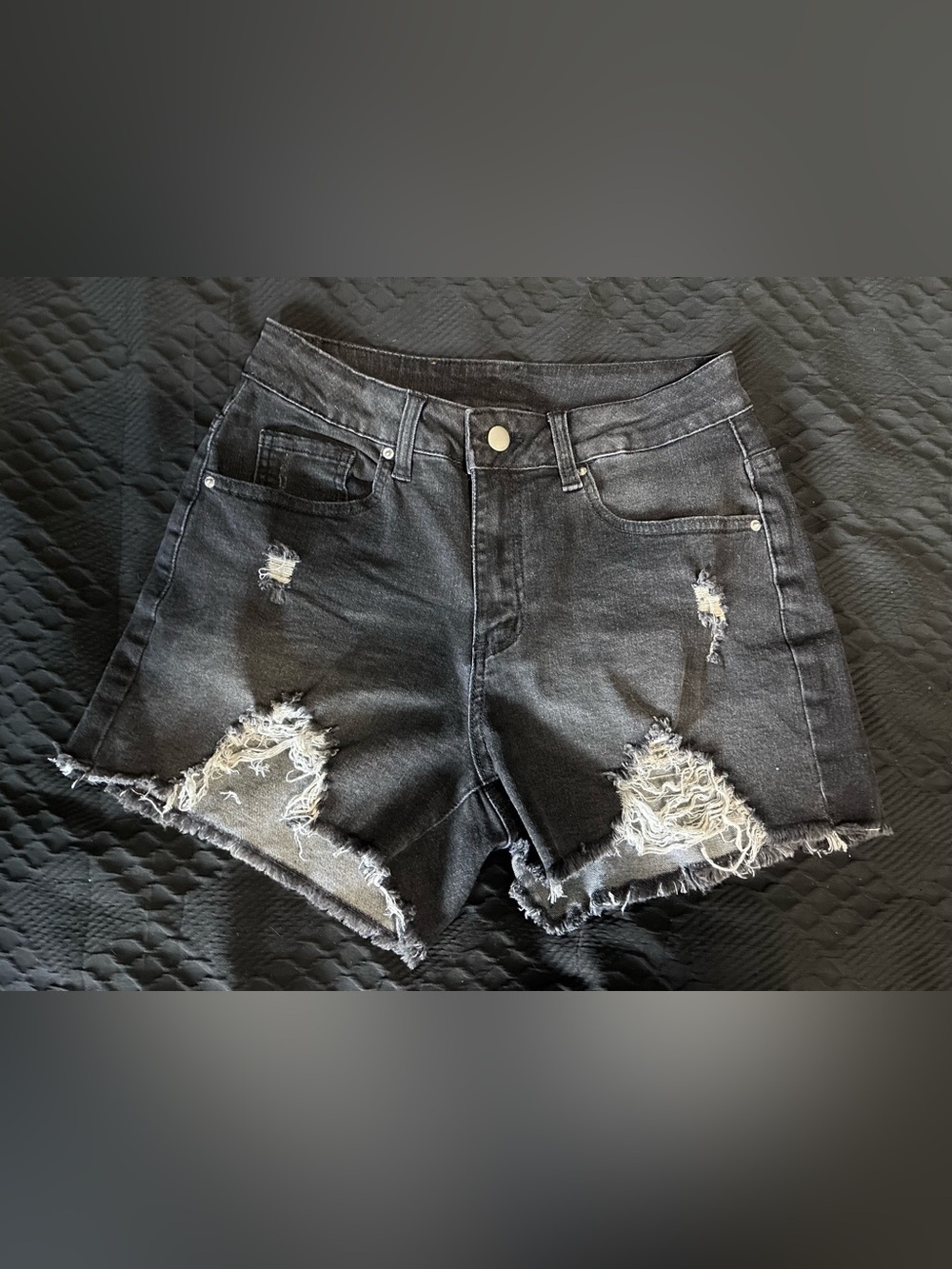 SHEIN Black Distressed High-Waist Ripped Denim Shorts